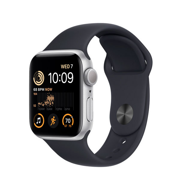 Часы Apple Watch SE 44 мм - черный силиконовый ремешок (midnight)
