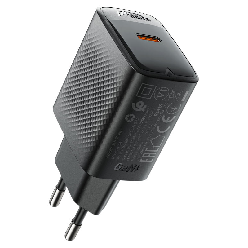 Сетевое зарядное устройство Acefast A104 USB Type-C PD25W GaN чёрное (AF-A104-BK)
