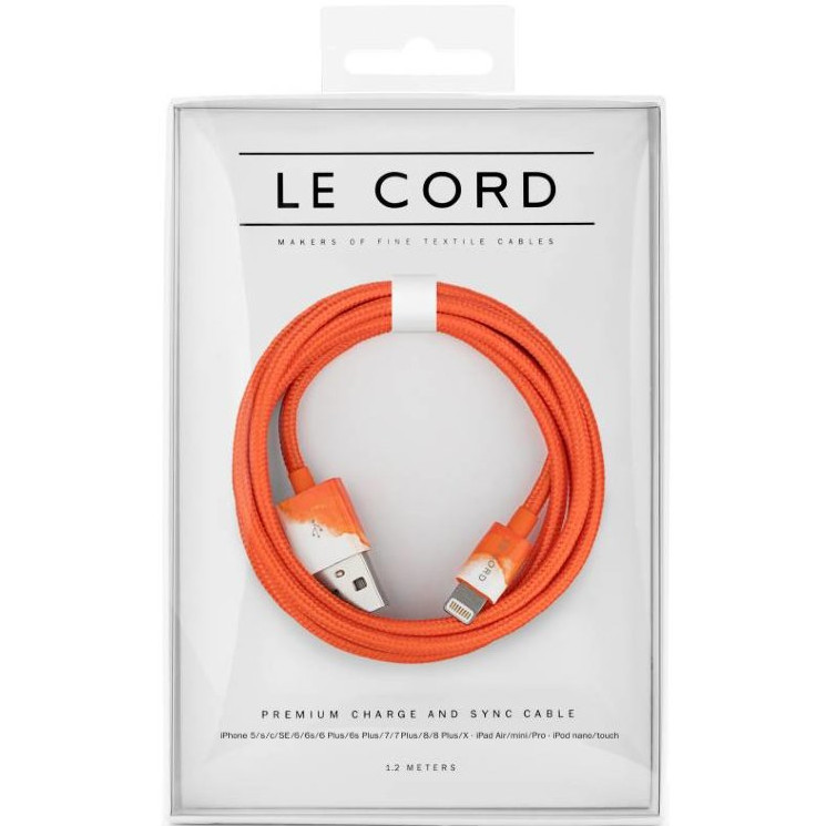 Кабель Le Cord Nylon Lightning MFI (1.2 метра) Aquarells Orange (Оранжевый)