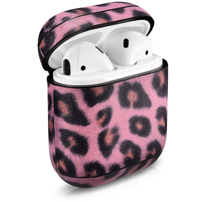 Чехол iCarer для Airpods leather series leopard розовый (AP006-PE)