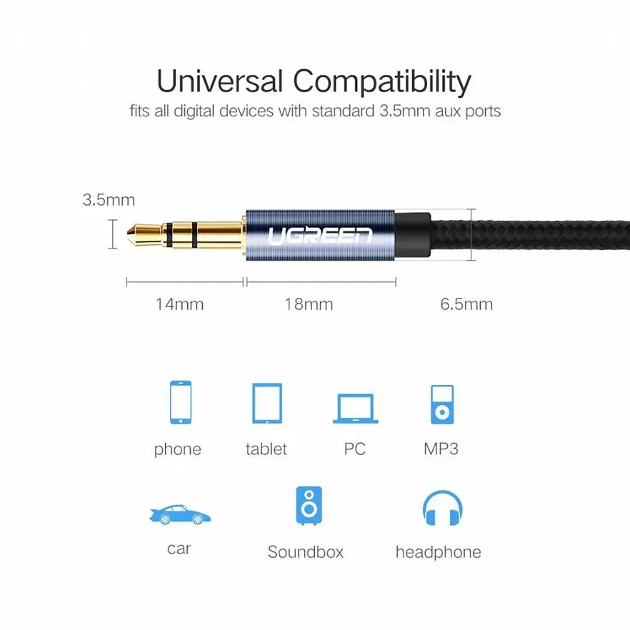 Кабель Ugreen AV112 3.5 mm (60179) - угловой 1 метр
