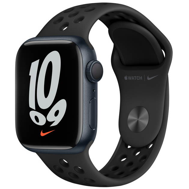 Умные часы Apple Watch Nike Series 7 45 мм, алюминий «Тёмная ночь», спортивный ремешок Nike цвета «Антрацитовый/чёрный»