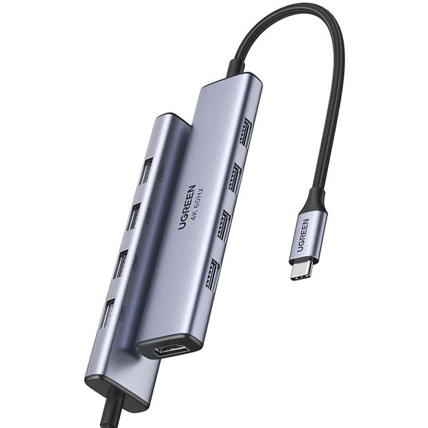 Мульти Хаб Ugreen CM478 (20955) USB-C to HDMI+4xUSB 3.0 A without PD Converter серый
