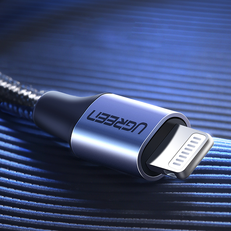 Кабель Ugreen US304 (2 метра) Lightning to USB-C Cable Aluminum Shell Braided с поддержкой PD чёрный