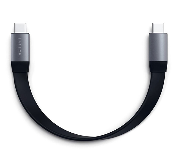 Кабель Satechi Flat USB-C to USB-C (22,8 см) 100W серый космос (ST-TCCFC)
