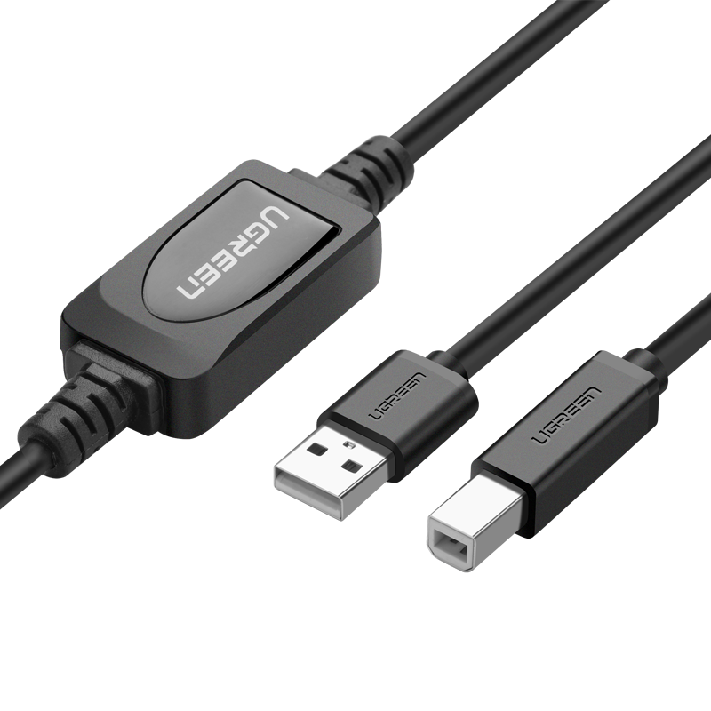 Кабель для принтера UGREEN US122 (10374) USB-A 2.0 Male to USB-B Male Active Printer Cable (10 метров) чёрный