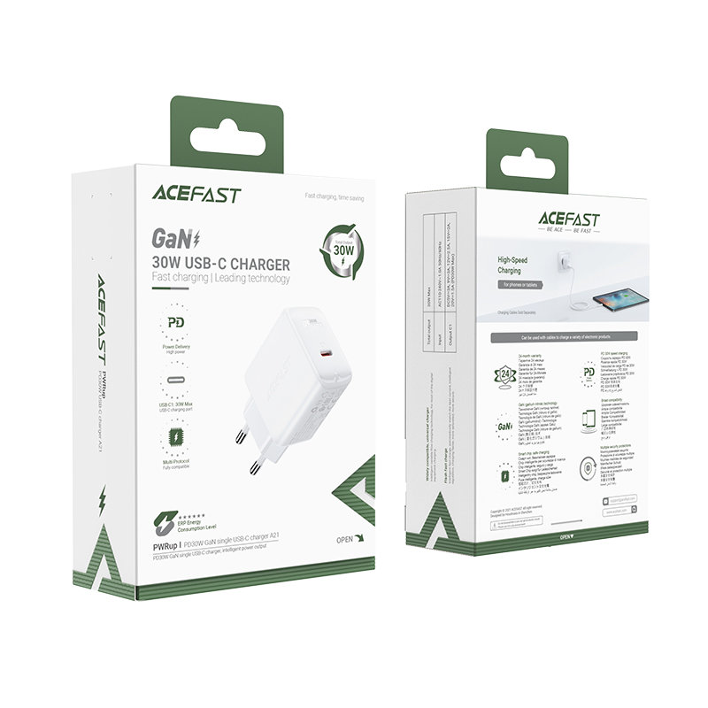 Сетевое зарядное устройство Acefast A21 GaN PD 30W 1 x USB-C белое (AF-A21-WH)