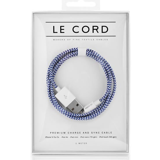 Кабель Le Cord Nylon Lightning MFI (1 метр) Broken Ocean (Бело-синий)