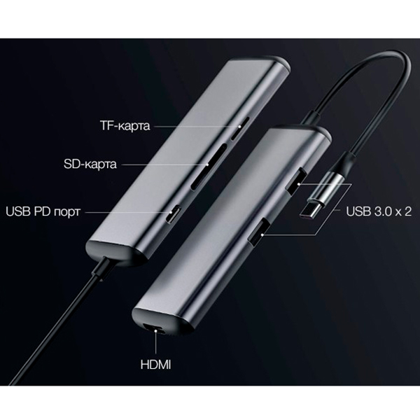 Мульти Хаб Xiaomi HAGiBiS 2 x USB / HDMI / microSD / SD /USB Type-C Adapter серый (UC39-PDMI) 