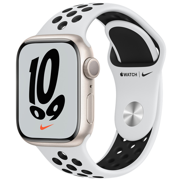 Умные часы Apple Watch Nike Series 7 45 мм, алюминий «Сияющая звезда», спортивный ремешок Nike цвета «Чистая платина/чёрный»