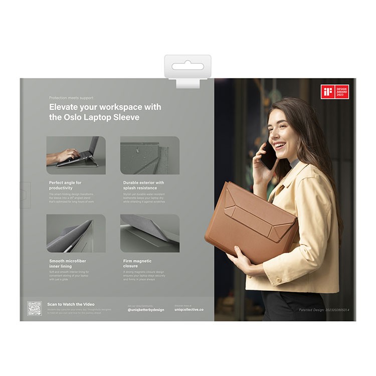 Чехол Uniq Oslo V.2 PU leather Magnetic Laptop sleeve/foldable stand для ноутбуков 14" Lichen Green