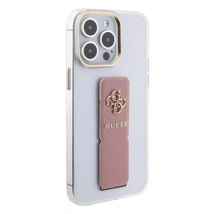Чехол CG Mobile Guess Grip Stand Clear Case 4G Logo для iPhone 15 Pro Max прозрачный / розовый