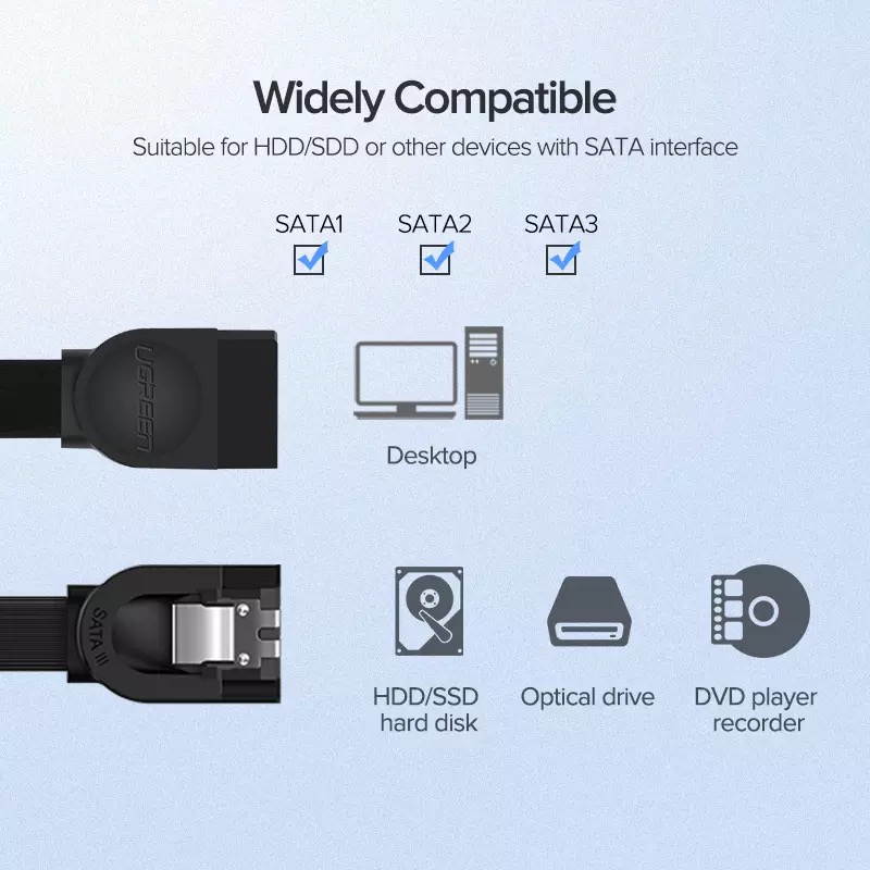 Кабель Ugreen US217 SATA - SATA Data Cable (0,5 метра) чёрный (30796)