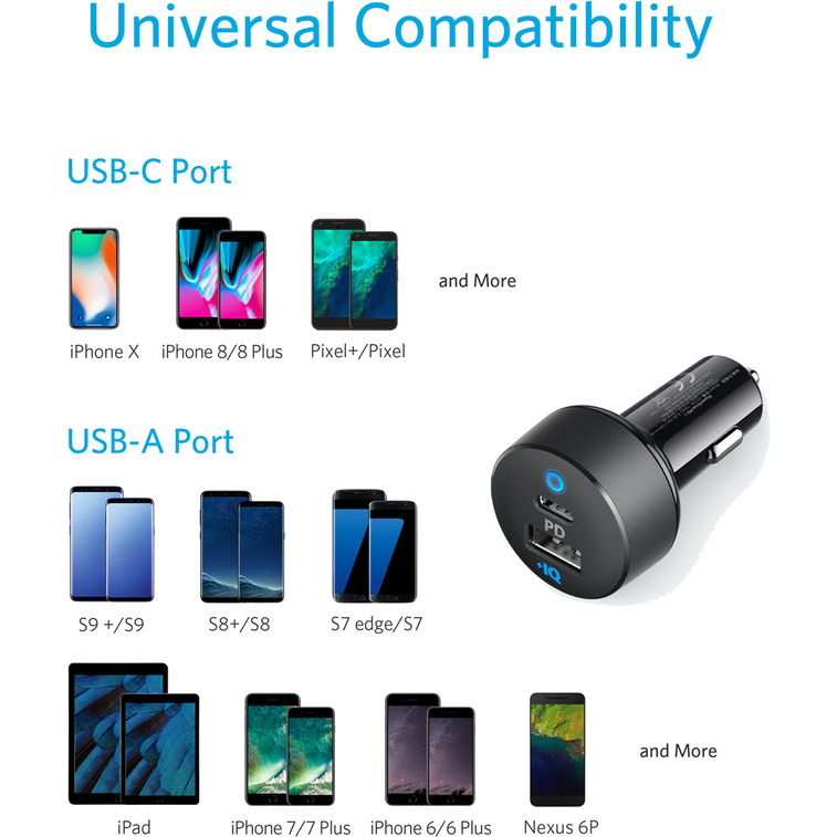 Автомобильное зарядное устройство Anker PowerDrive PD 2 USB-C Car Charger чёрное (A2720011)