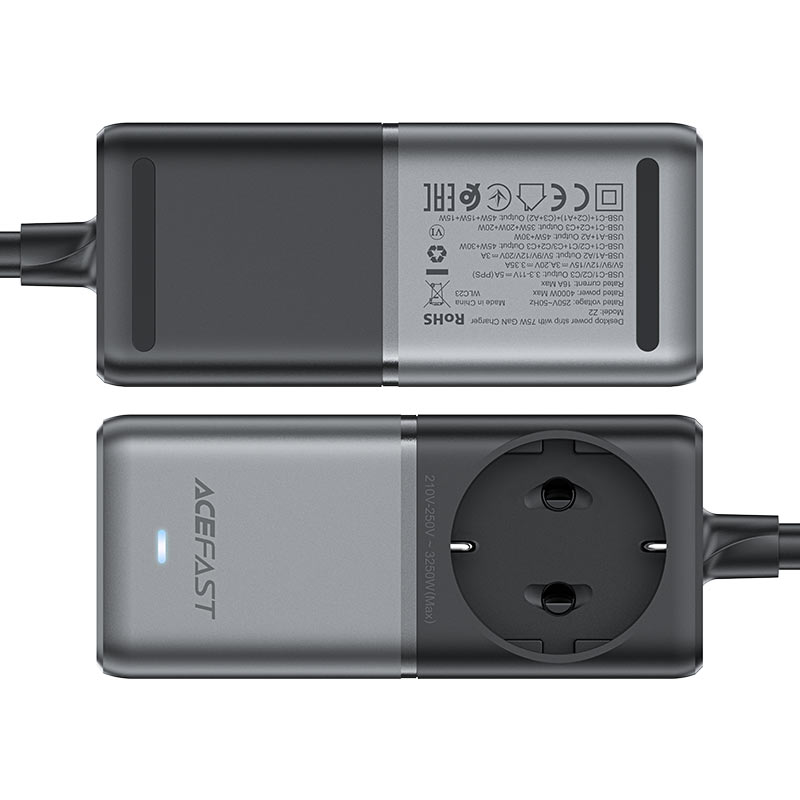 Сетевое зарядное устройство Acefast Z2 PD75W GaN 3 x USB-C + 2 x USB-A Charging Adapter чёрное (AF-Z2-GY)