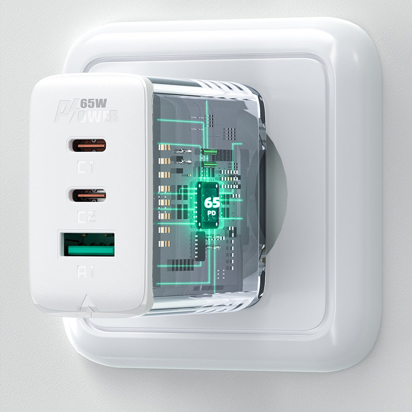 Сетевое зарядное устройство Acefast A13 65W 2 x USB-C + 1 x USB-A с кабелем USB-C белое (AF-A13-WH)