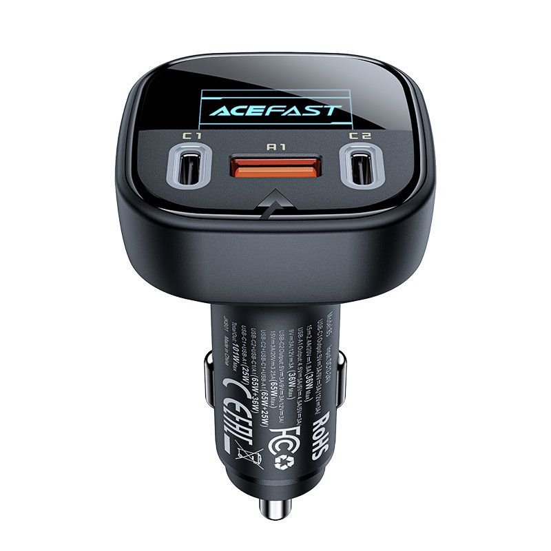 Автомобильное зарядное устройство Acefast B5 101W 2 x USB-C + USB-A Car Charger с OLED дисплеем (AF-B5-BK)