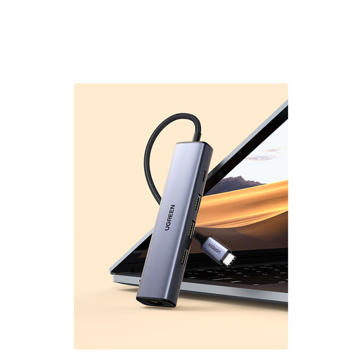 Мульти Хаб UGREEN CM475 (20932) USB-C Multifunction Gigabit Ethernet Adapter with PD серый космос
