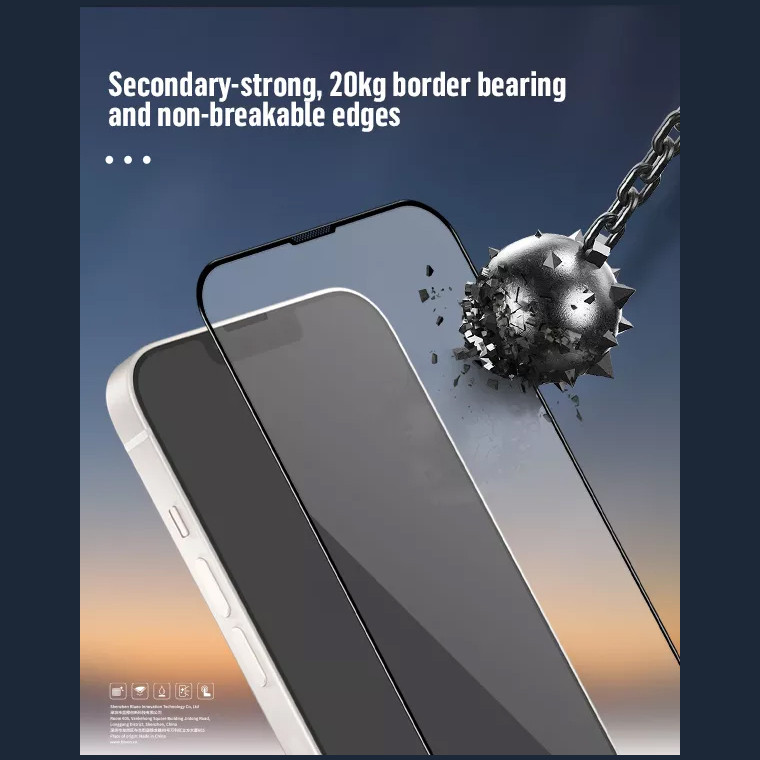 Защитное стекло Blueo 2.5D Large arc Dustproof (3D-эфф. с защ. сеткой) для iPhone 14 Pro с чёрной рамкой
