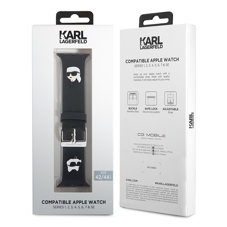 Ремешок CG Mobile Lagerfeld 3D Rubber NFT Karl & Choupette Heads для Apple Watch 42/44/45 мм чёрный