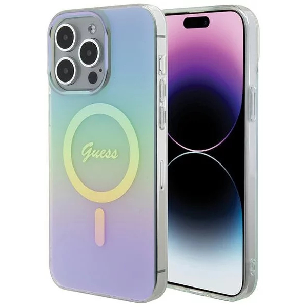 Чехол CG Mobile Guess IML Iridescent MagSafe для iPhone 15 Pro бирюзовый градиент