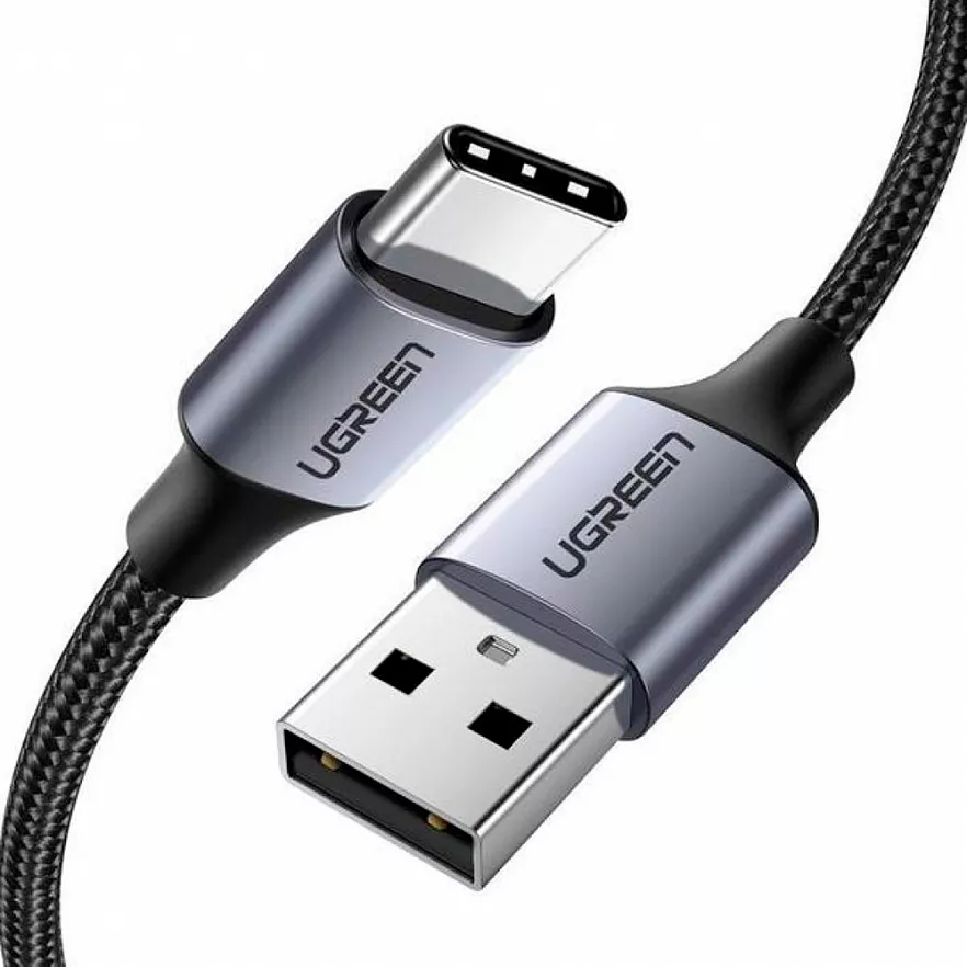 Кабель Ugreen US288 USB-A 2.0 to USB-C Cable Nickel Plating Aluminum Nylon Braid (0,25 метра) чёрный (60124)