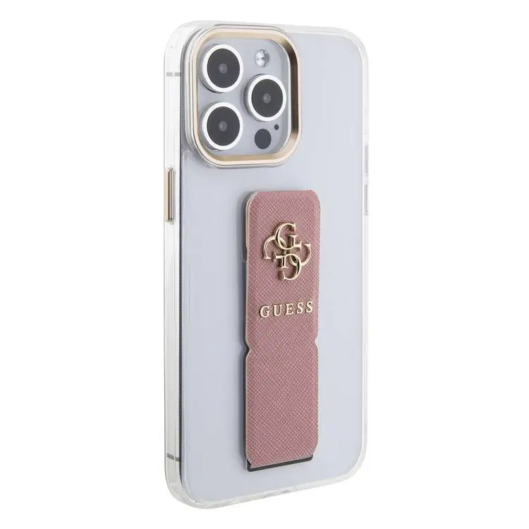 Чехол CG Mobile Guess Grip Stand Clear Case 4G Logo для iPhone 15 Pro прозрачный / розовый