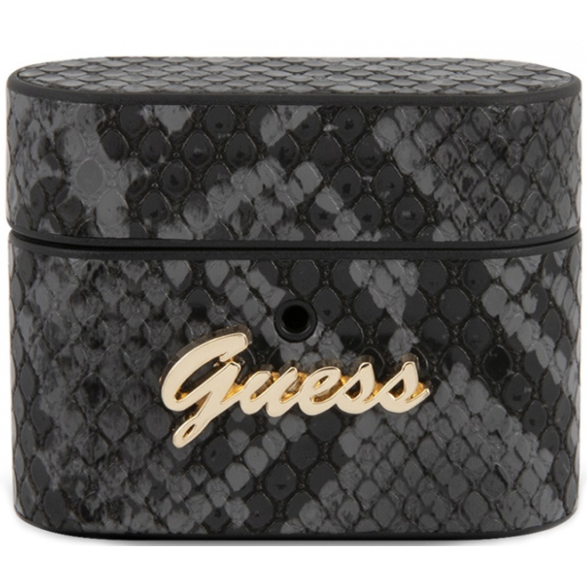 Чехол Guess Python PU Leather Case Metal Logo для AirPods Pro чёрно-серый