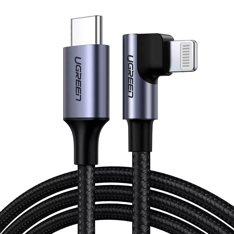 Кабель Ugreen US305 Lightning to USB-C Angled Cable Aluminum Shell Braided (1,5 метра) чёрный (60764)