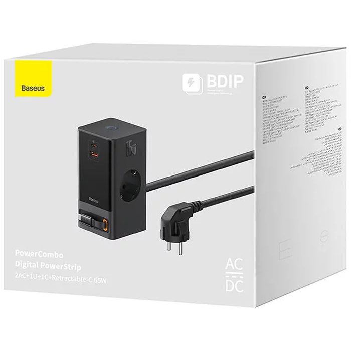 Сетевое зарядное устройство Baseus PowerCombo Digital PowerStrip 65W чёрное (PSLR000301)