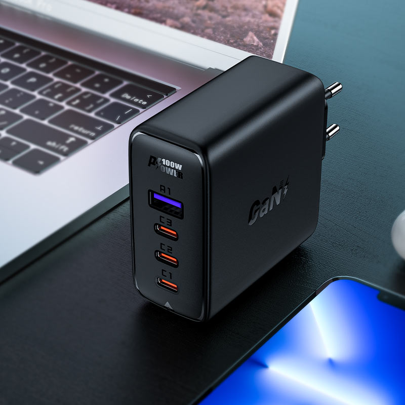 Сетевое зарядное устройство ACEFAST A37 PD100W GaN (3xUSB-C + USB-A) Fast Charge Wall Charger чёрное (EU)