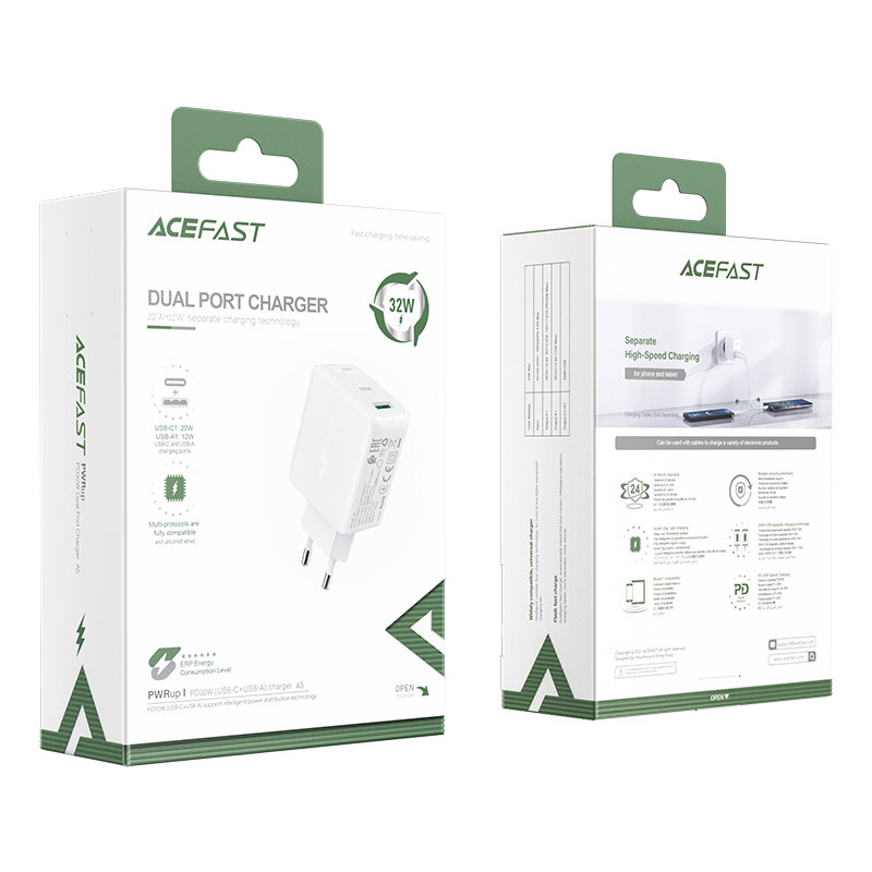 Сетевое зарядное устройство Acefast A5 USB Type-C / USB 32W PD Wall Charger белое (AF-A5-WH)