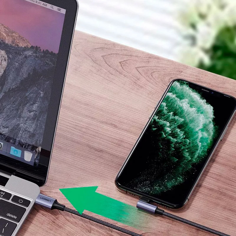 Кабель Ugreen US305 Lightning to USB-C Angled Cable Aluminum Shell Braided (1,5 метра) чёрный (60764)