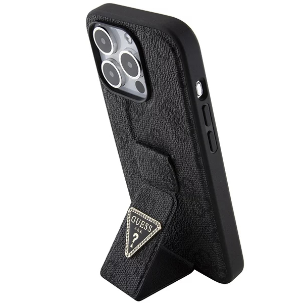 Чехол CG Mobile Guess Grip Stand PU 4G Triangle Diamond Metal Logo для iPhone 15 Pro Max чёрный