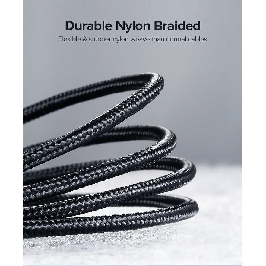 Кабель Ugreen US288 USB-A 2.0 to USB-C Cable Nickel Plating Aluminum Nylon Braid (1,5 метра) чёрный / серый космос (60127)