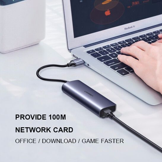 Мульти Хаб UGREEN CM252 (60719) USB-A to 3×USB 3.0+RJ45+Micro-USB Multifunction Adapter серый