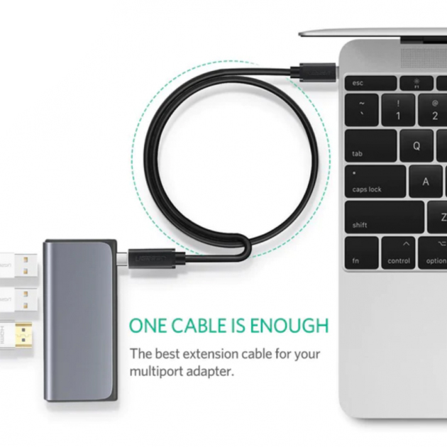 Кабель Ugreen ED008 USB-C Male to USB-C Female (0,5 метра) чёрный (40574)