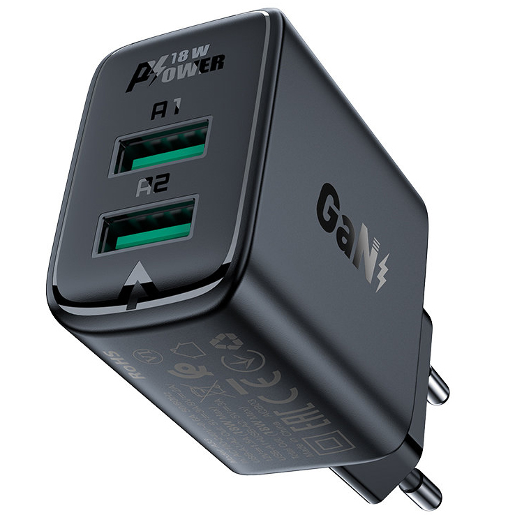 Сетевое зарядное устройство Acefast A33 2 x USB 18W Wall Charger чёрное (AF-A33-BK)