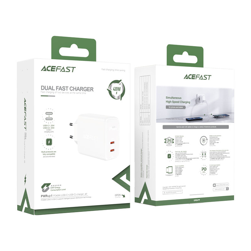 Сетевое зарядное устройство Acefast A9 2 x USB Type-C 40W PD Wall Charger белое (AF-A9-WH)