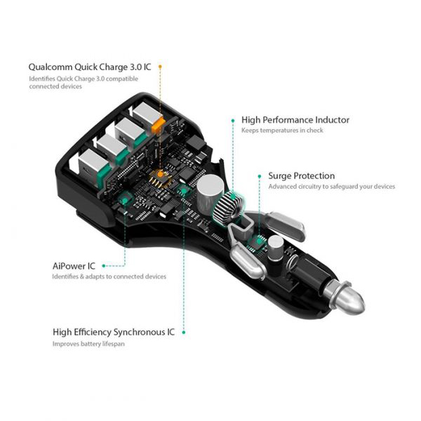 Автомобильное зарядное устройство Aukey 4 x USB 54 Вт QC 3.0 (CC-T9)