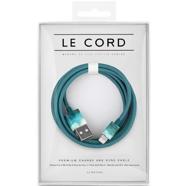 Кабель Le Cord Nylon Lightning MFI (1.2 метра) Aquarells Aqua (Морская волна)