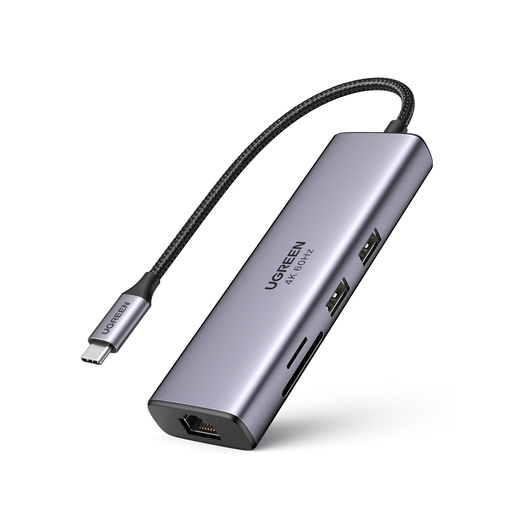Мульти Хаб Ugreen CM512 (20954) USB-C to 2xUSB-A 3.0+HDMI+RJ45+SD/TF Converter серый