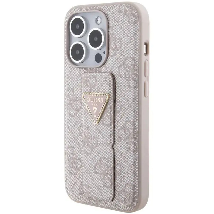 Чехол CG Mobile Guess Grip Stand PU 4G Triangle Diamond Metal Logo для iPhone 15 Pro Max розовый
