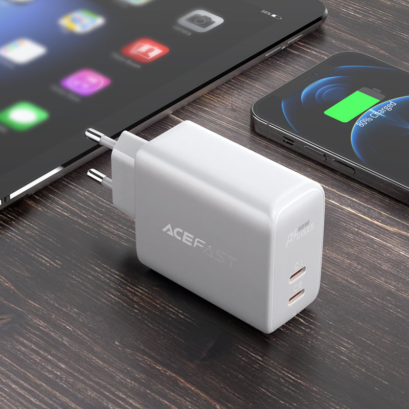 Сетевое зарядное устройство Acefast A9 2 x USB Type-C 40W PD Wall Charger белое (AF-A9-WH)
