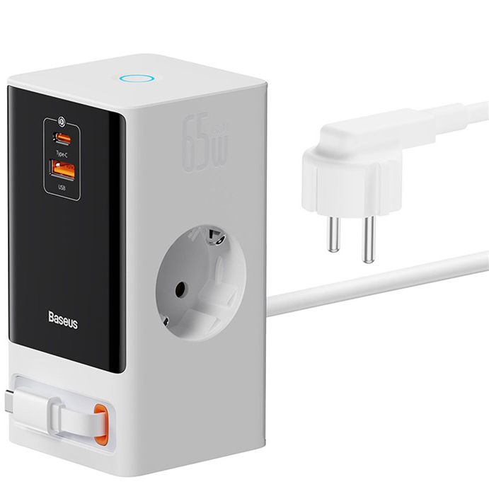 Сетевое зарядное устройство Baseus PowerCombo Digital PowerStrip 65W (APP Control) белое (PSLR000602)