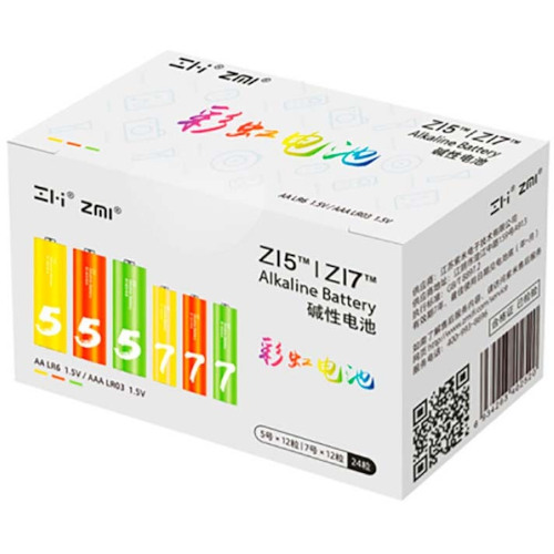 Комплект батареек алкалиновых ZMI Rainbow Zi5 AA/Zi7 AAA (12+12 шт.) разноцветные (LR24 Colors)