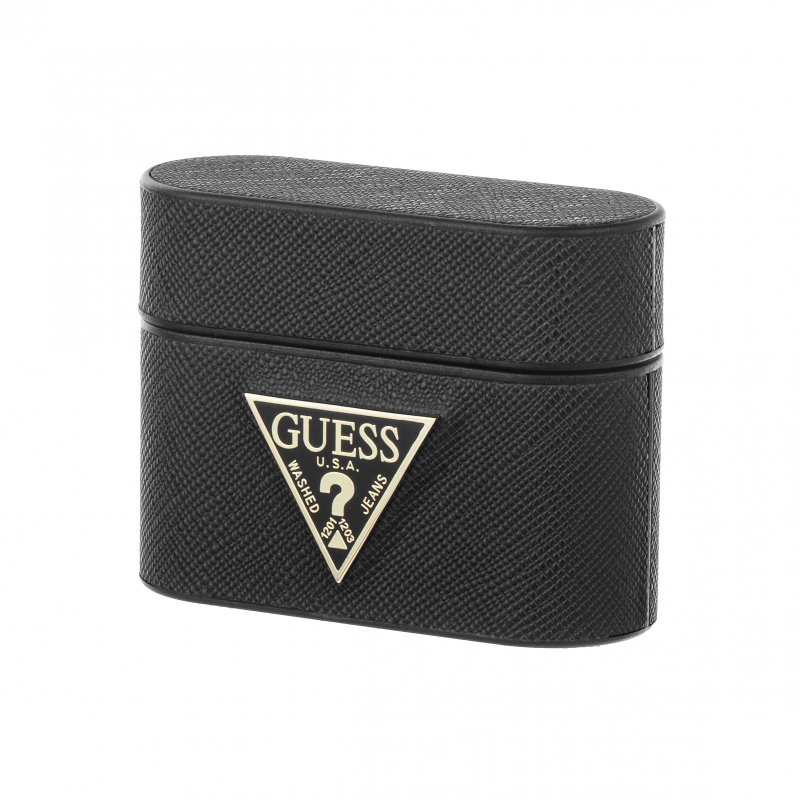 Чехол Guess Saffiano PU Leather Case Metal Logo для AirPods Pro чёрный