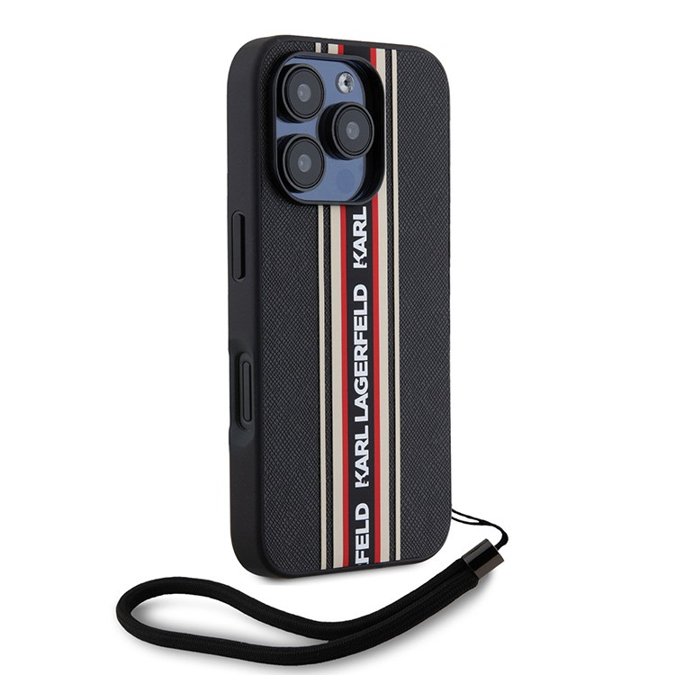 Чехол CG Mobile Karl Lagerfeld PU Saffiano Stripe Logo Hard для iPhone 16 Pro Max чёрный / красный