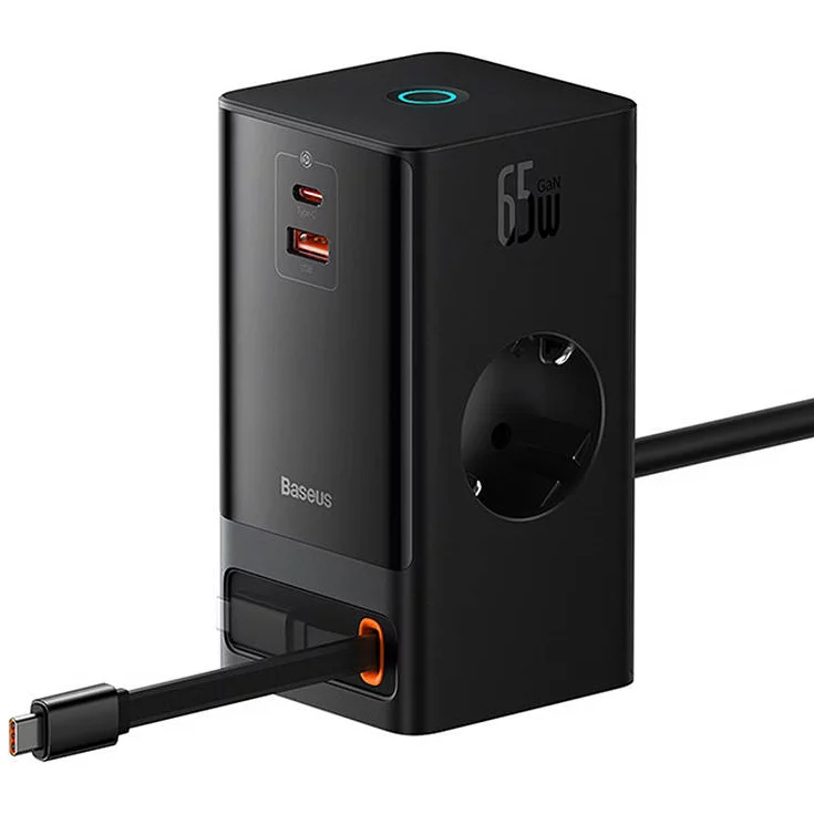 Сетевое зарядное устройство Baseus PowerCombo Digital PowerStrip 65W чёрное (PSLR000301)