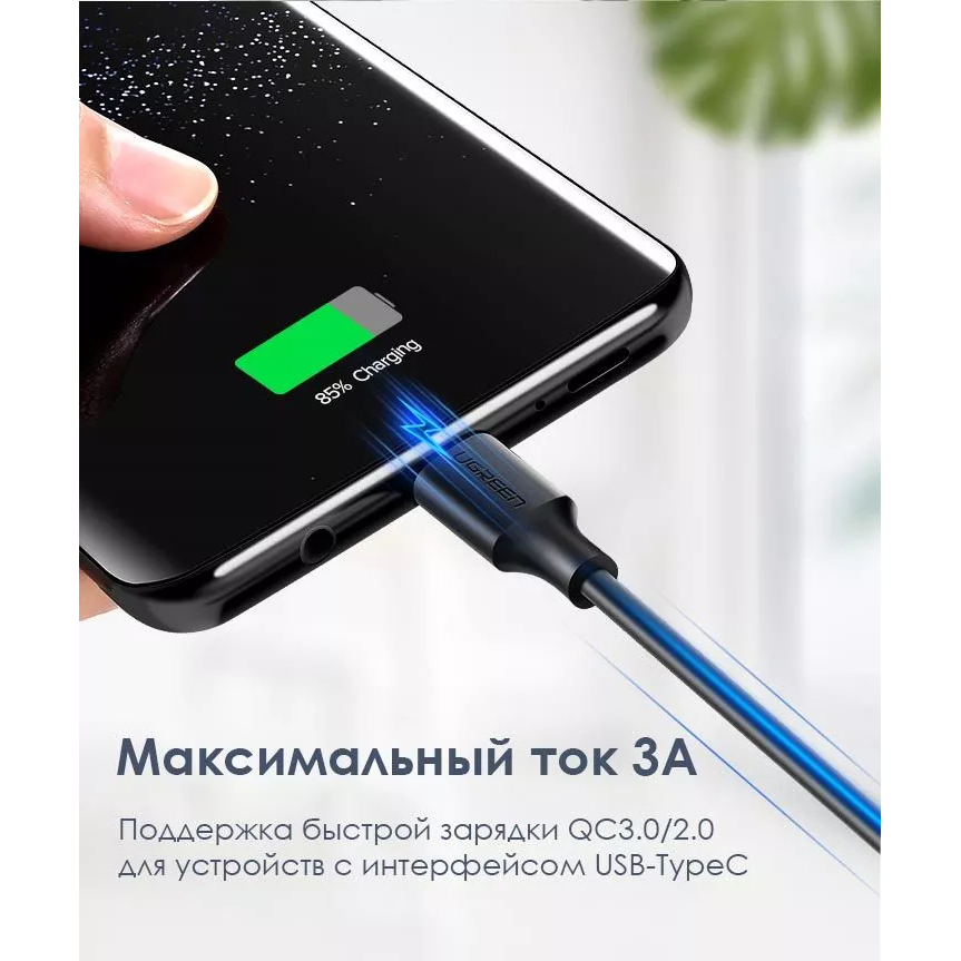 Кабель Ugreen US287 USB-A 2.0 to USB-C Cable Nickel Plating (0,5 метра) чёрный (60115)